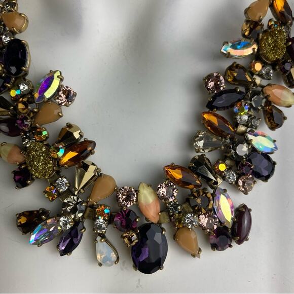 J. Crew Necklace chunky gold link brulee Multicolor Druzy Glitter Warm stones - Picture 1 of 11